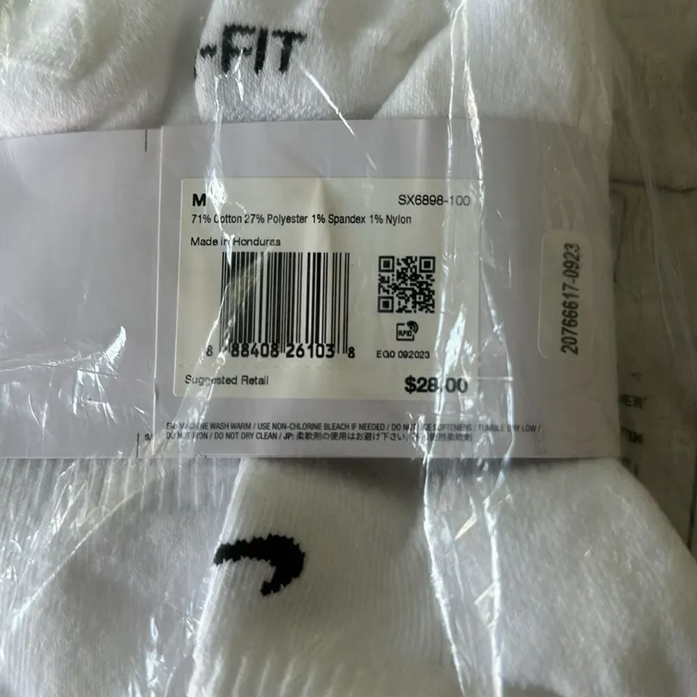 Nike Everyday Plus Cushioned Training No-Show Socks (6 Pairs) White M NWT IN PKG